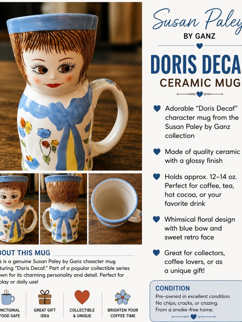 Doris Decaf Ceramic Mug - Blue Floral